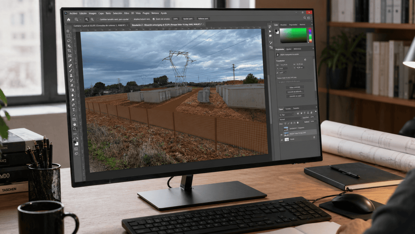 El fotomontaje permite visualizar la implantacion la escala y la relacion de la instalacion con el entorno. 1 1371x772 - Simulaciones e integraciones 3D para proyectos de ingenier&iacute;a energ&eacute;tica