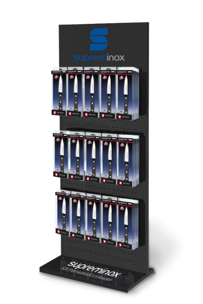 Expositor lineal diseno grafico Barcelona 409x612 - Cuchillos Profesionales Supreminox, un proyecto de comunicaci&oacute;n global