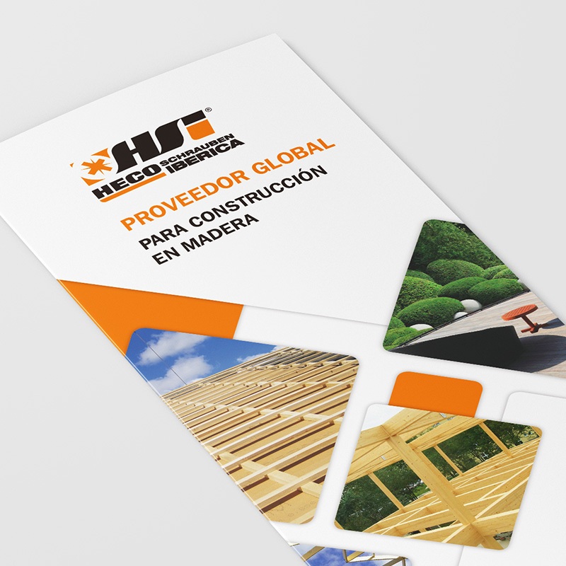 diseno de triptico de productos - Elementos corporativos para Heco