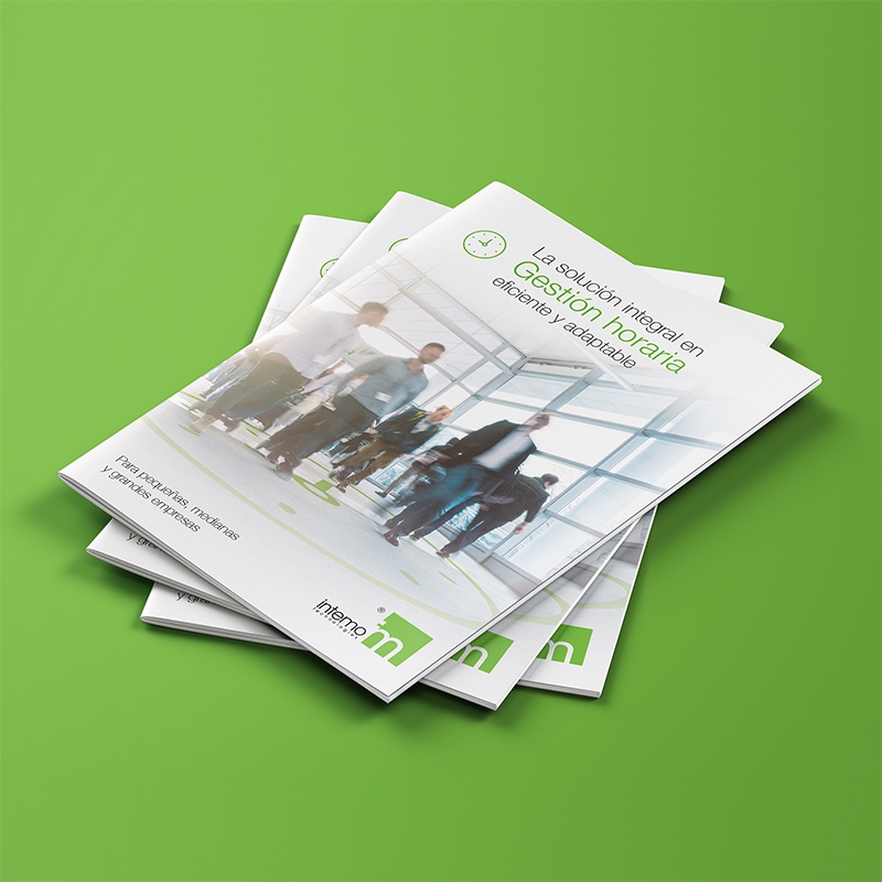 diseno de folleto corporativo control horario - Comunicación comercial de soluciones en gestión horaria