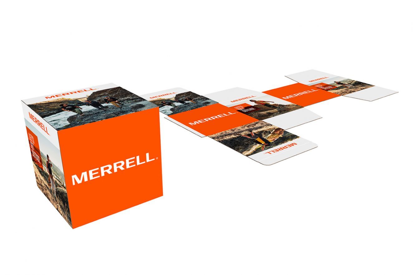cubo expositor para calzado merrell